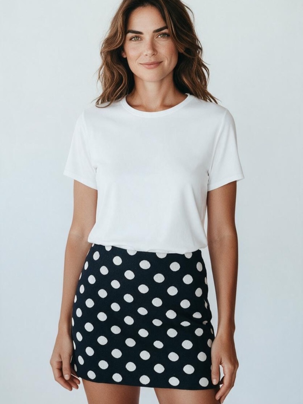 Mango Navy Mini Skirt with White Polka Dots